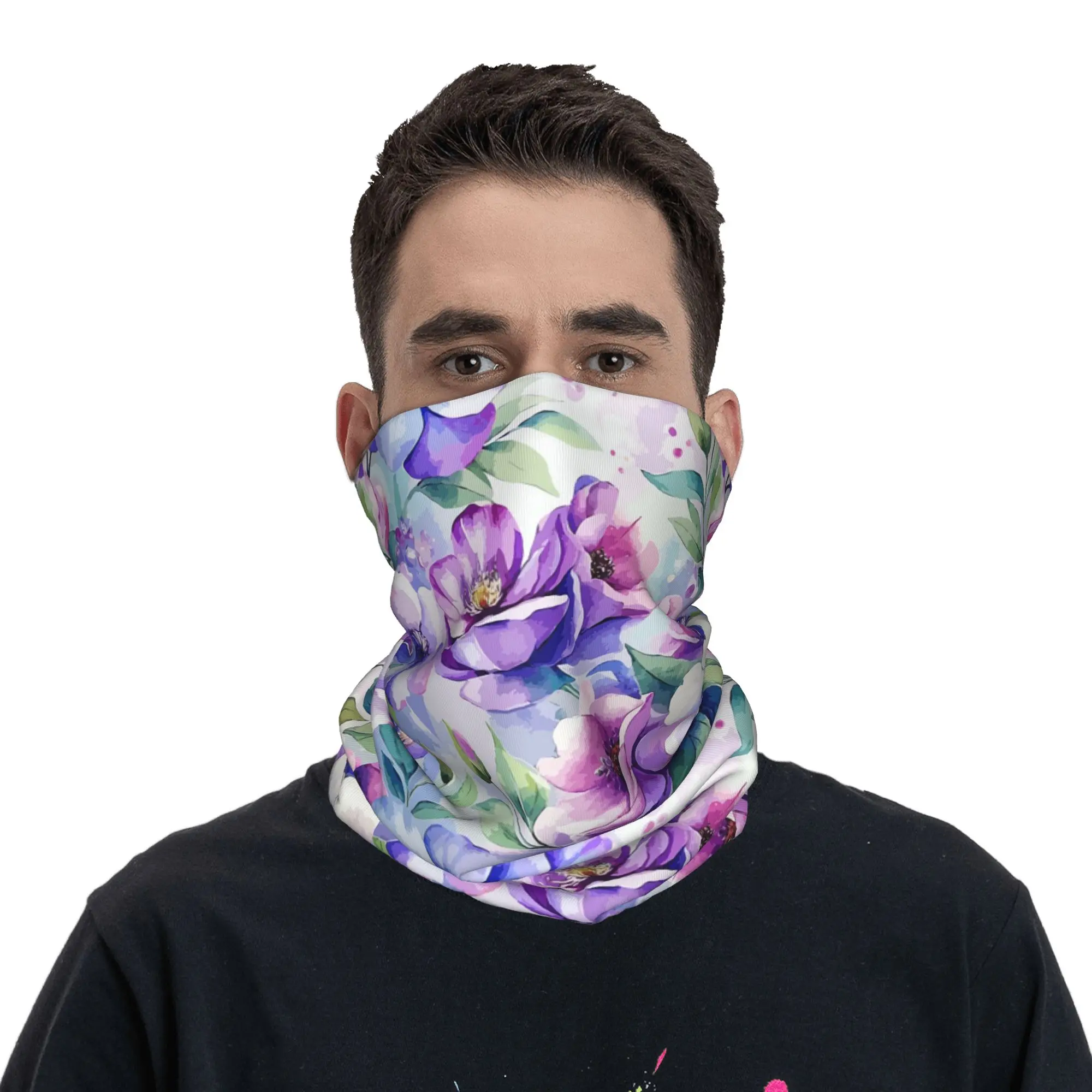 

Watercolor Violet flower Seamless Pattern Bandana Neck Gaiter Printed Mask Scarf Headband Running Unisex Adult Windproof