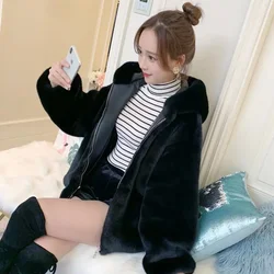 High Quality Fur Coat Women 2026 New Autumn Winter Thick Hooded Outwear Imitation Rabbit Mink Plush Jacket Short Overcoat Female