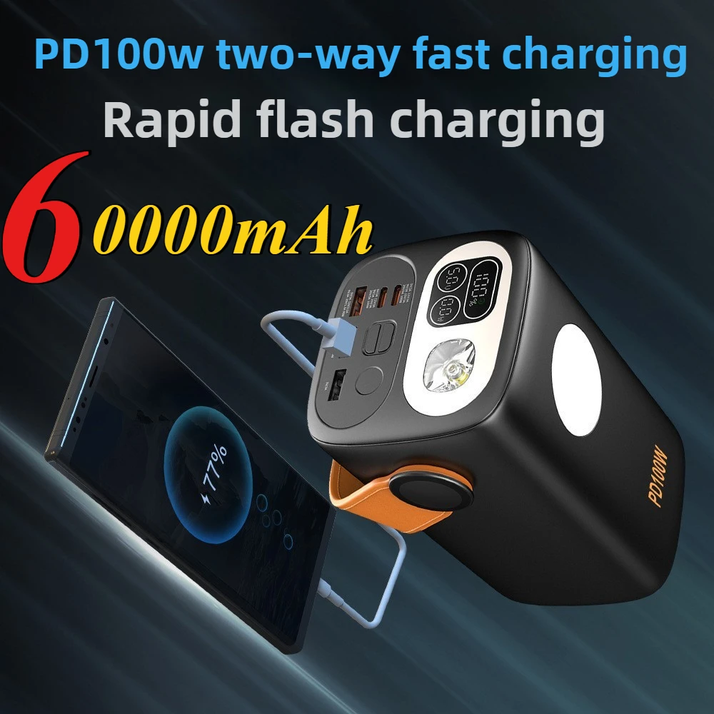

PD100W 60000mAh Power Bank Super Fast Charging Outdoor Mobile Power Supply for Laptop IPhone 15
