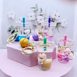 New Oil Floating Bubble Tea Bear Keychain Ins Internet Celebrity Milky Tea Cup Backpack Pendant Small Gift