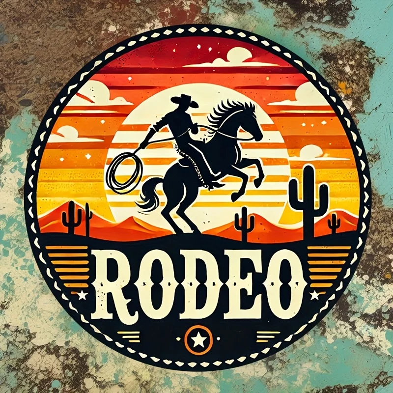 1 pieza, Showdown de vaquero, hierro 20 × 20 cm (8 × 8 pulgadas), tema de vaquero occidental, letrero redondo de hierro, pintura decorativa de pared de hierro redondo