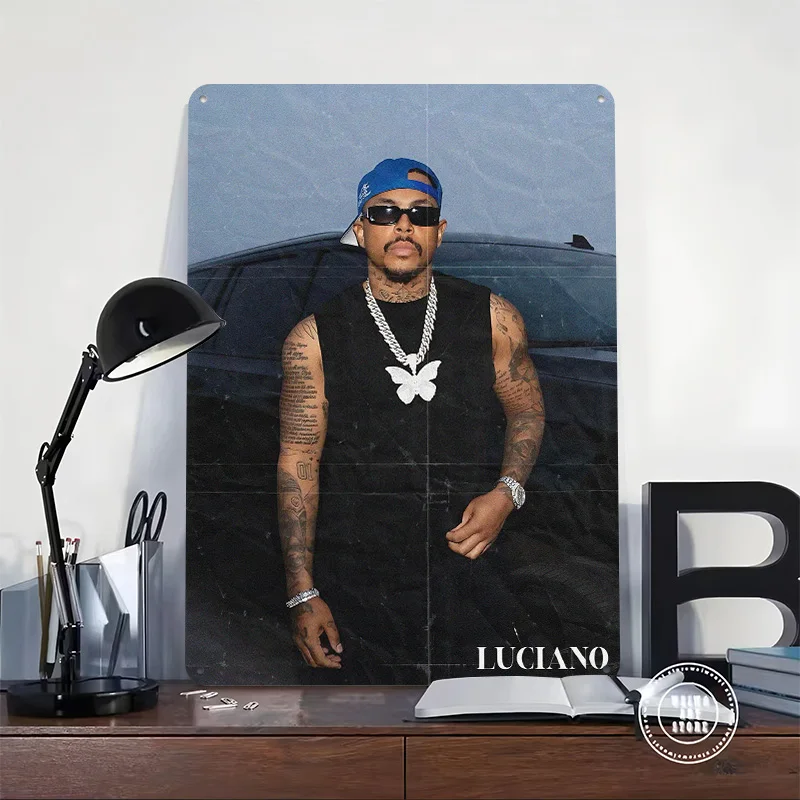 Luciano Rapper Potrait Printing Poster Customized Retro Wall Art Vintage Metal Signs for Bathroom Decor Room Gaming Decoration