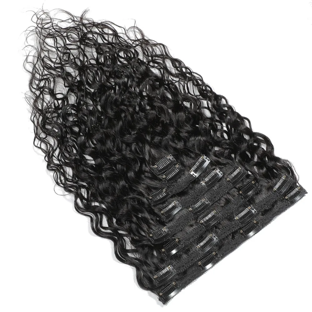 Set di clip per parrucca per capelli veri di alta qualità con 8 clip per onda d'acqua nei capelli umani 120 g/set colore naturale 8-26 pollici Remy vergine brasiliana