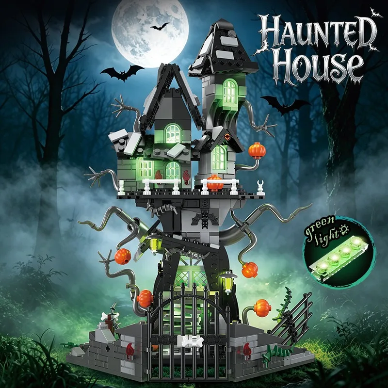 Halloween Vampire Tree House Gothic Style Building Blocks Lighting Creative Architectural Models Puzzle Toys Desktop Decoration