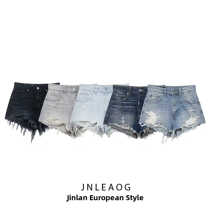 

Fashionable High Waist Denim Shorts with Decorative Hole Spring New Arrival Women's Clothing JNLEAOG 4365001 Casual Wide Leg ...