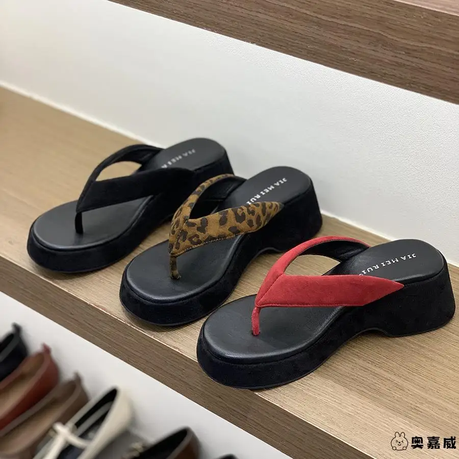 

Women's Fashionable Thick Bottom Sandals Slip-On Summer Shoes Beach Vacation Casual High Heel PU Leather Mouth Korean Style