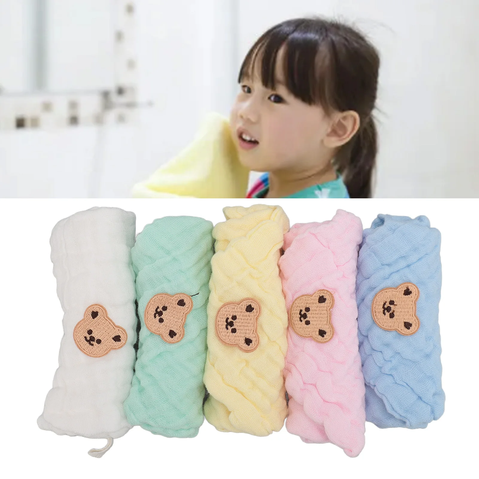 ZK30 5PCS Cotton Kids Face Towels Good Absorbent Skin Friendly Reusable Soft Hand Drool Towels Baby Saliva Towels Hand Face Wipe