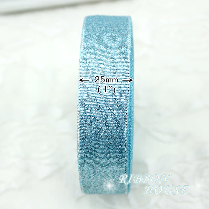 (25 yards/roll) 1'' (25mm) Sky Blue Metallic Glitter Ribbon Colorful gift package ribbons wholesale