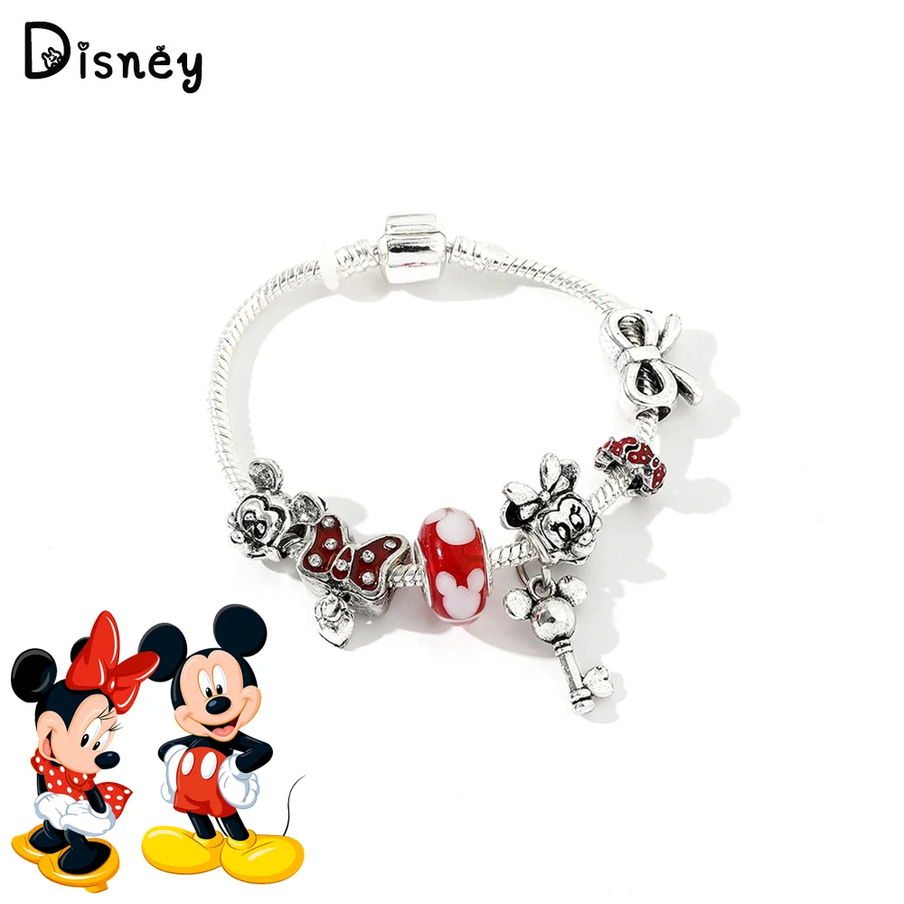 Disney Mickey Mouse Minnie Mouse Bracelet Luxury Silver Plate Metal Fashion Pendant Bracelet Charms Jewelry Accessory