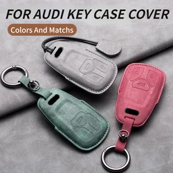 Suede Leather Car Key Case Cover for Audi A4 A4L A5 Q5 Q7 TT TTS 8S B9 2016 2017 2018 Car Key Protection Keychain Accessories