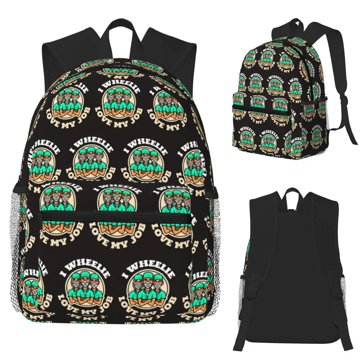 

I Wheelie Love My Job Funny Nurse And Healthcare Worker Student Backpack School Bag Daypack for Men Women Bookbag Shoulder Bags