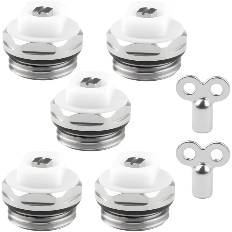YANA50I Radiator Bleed Valves - Pack Of 5 Bleed Valve & 2 Valve Keys - For All Standard Radiator Valves - Radiator Bleeder