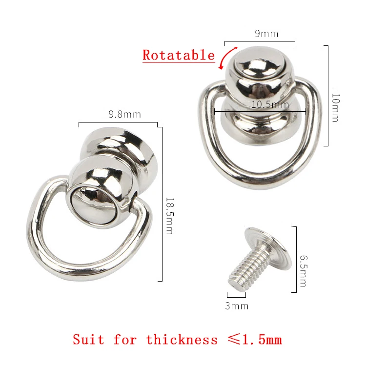 10 مجموعات من سبائك الزنك الكرة ترصيع المسامير D الدائري لحقائب اليد الجلدية محفظة كروسبودي الحرفية #2