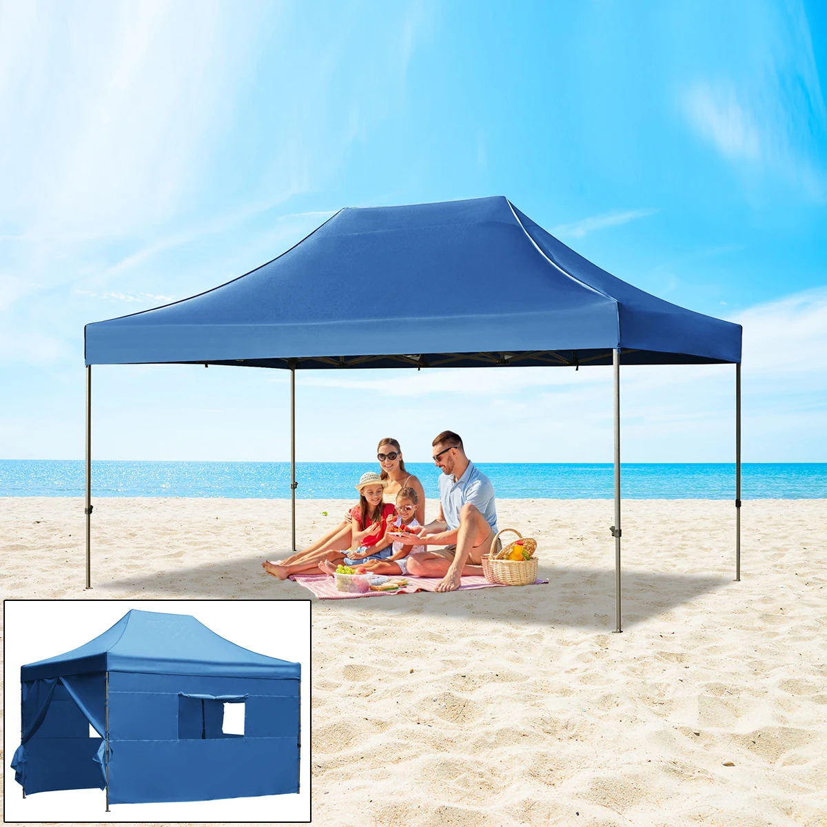 

10x15ft Pop Up Canopy Tent With 4 Sidewalls, One Push Setup 3-height Adjustable Heavy Duty Tents For Outdoor Yard Wedding Party