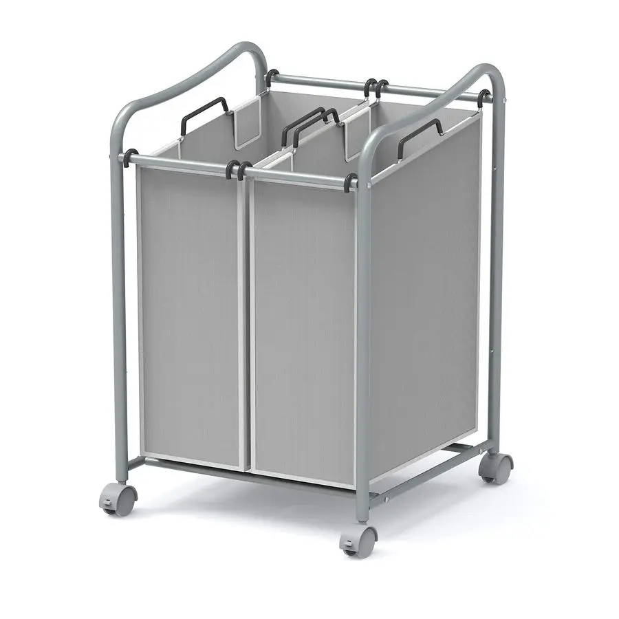 

2Bag Heavy Duty Rolling Laundry Sorter Cart, Silver 2 Section Removable Bags and Lockable Wheels for Laundry Room Organization
