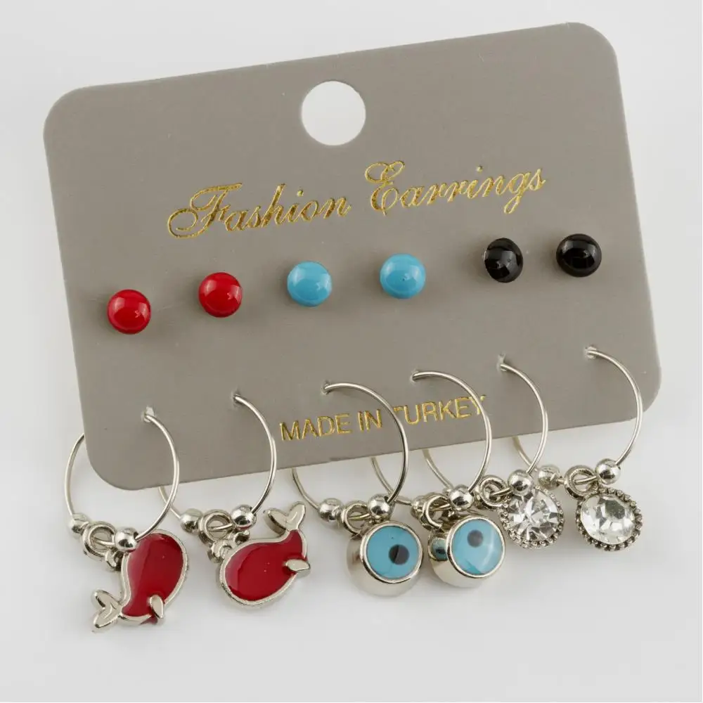 12'li Pear Figured Cabochons Ring Earrings