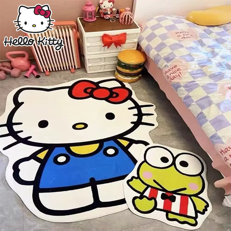 헬로 키티 봉제 바닥 매트, 만화 Kt 고양이, 귀여운 집 미끄럼 방지, 모조 캐시미어 러그, 방 침대 옆 장식, 소녀 선물