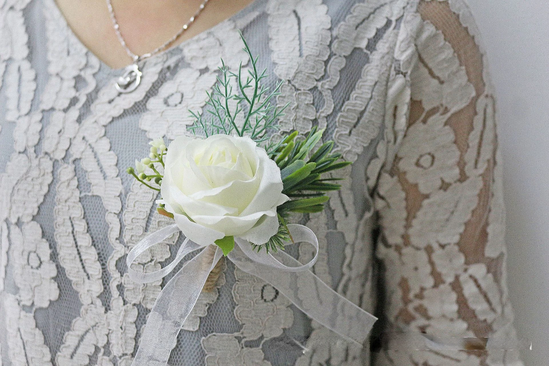 Branco Boutonnieres pulso Corsage Flores Artificiais dama de honra Acessórios casamento Ramillete Damas De Honor