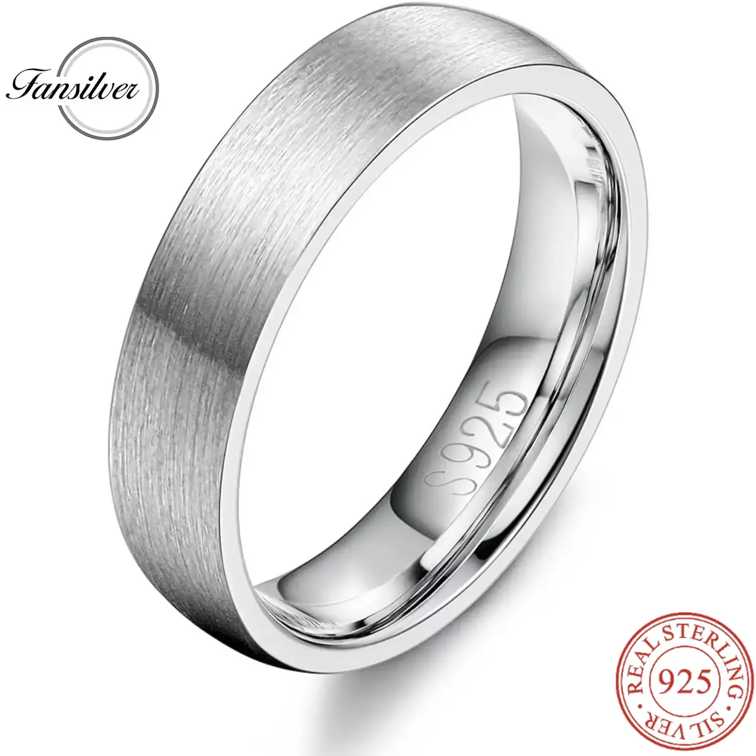 Fansilver Wedding Bands 925 Sterling Silver Ring for Men Silver Dome Brushed Matte Wedding Engagement Band Basic Rings Size 5-11