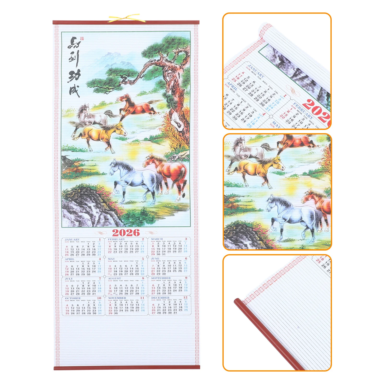 2026 الحصان سنة جدار التقويم كبير الصينية معلقة التمرير السنة القمرية ملصق مزخرفة لغرفة المعيشة مكتب الجمالية زودي #1