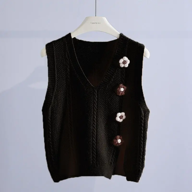 2023 New Sweater Vest White Sweater Vest Flower Sweater Vest Black Vest Winter Clothes Women Womens Clothing Kawaii Clothes Tops