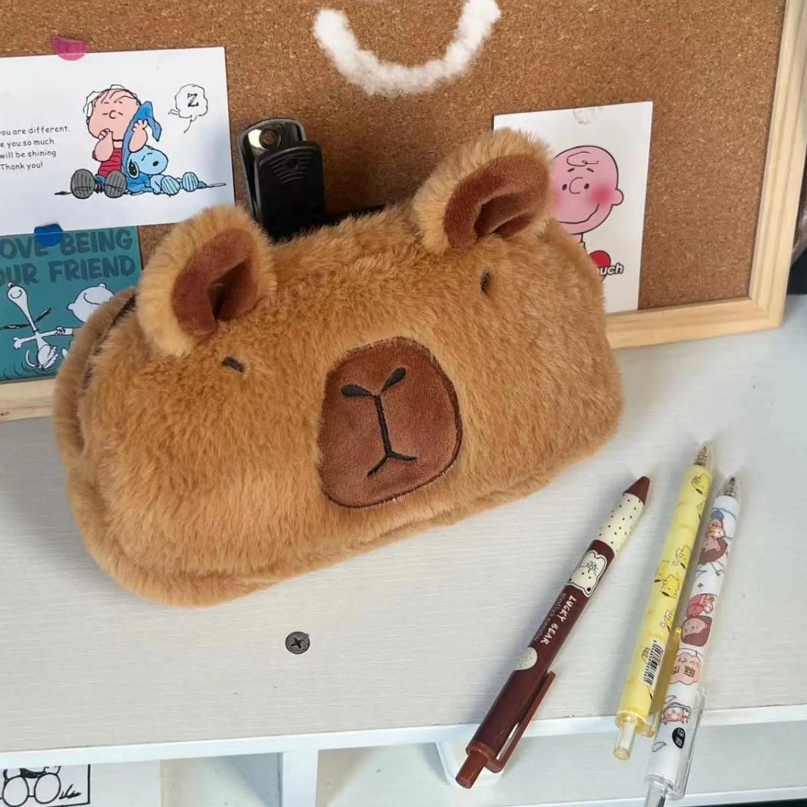 Capybara papeterie stylo sac mignon cochon d'inde grande capacité en peluche papeterie japonais stylo boîte apprentissage papeterie fournitures cadeaux