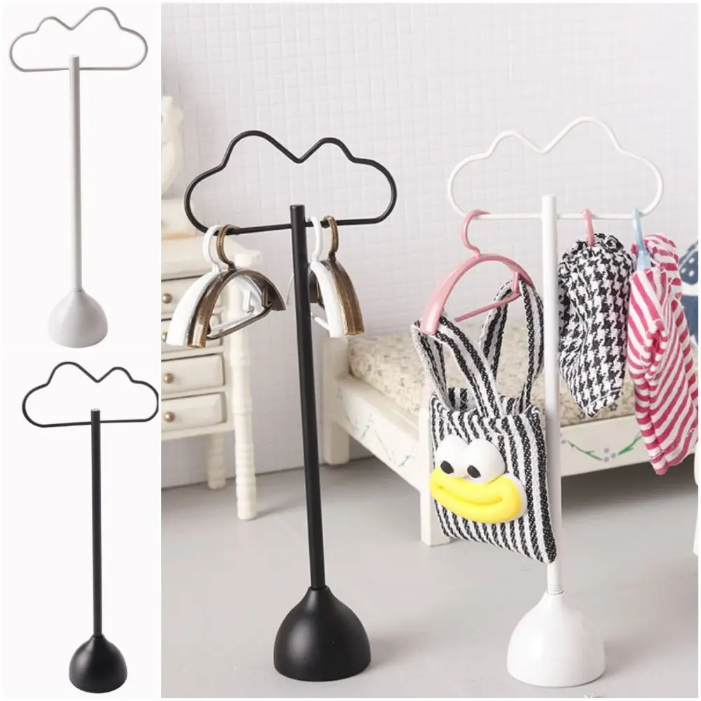 Creative 1:12 Clothes Rack Iron Dolls Accessories House Hatstand Playing House Black White Mini Cloth Organizer Gift