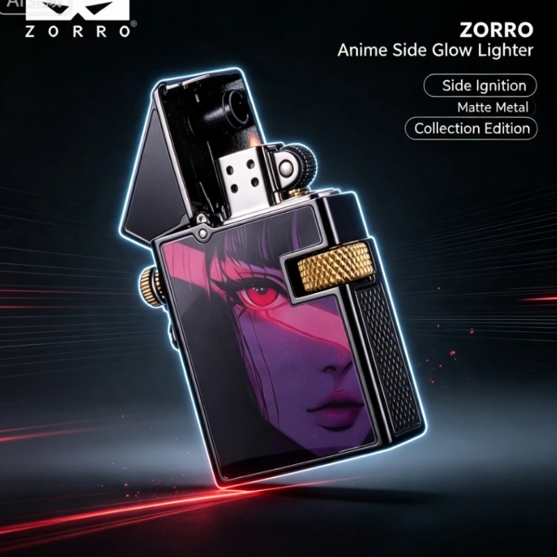 ZORRO Red Eye Anime Character Lighter, Side Ignition Metal Lighter, Retro Style Portable Lighter for Collection