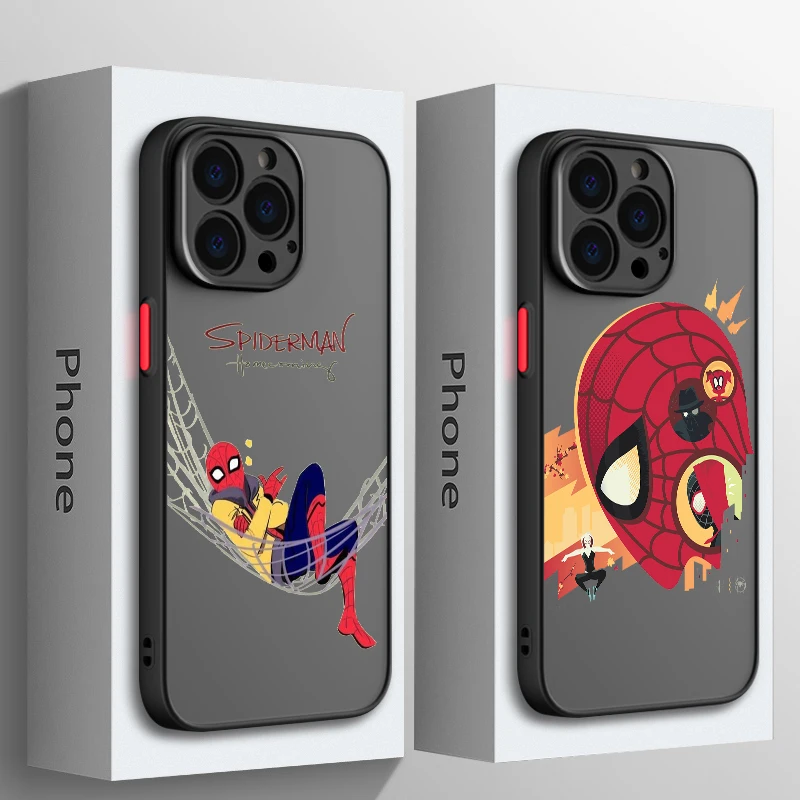 Marvel Heros Spiderman Phone Case For Apple iPhone 15 14 13 12 11 XS Mini Pro Max 8 XR X Matte Frosted Translucent