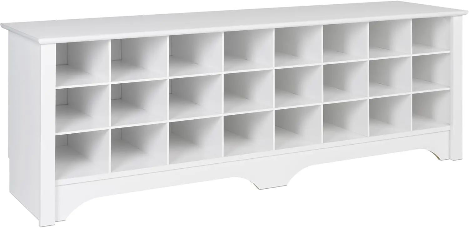 Prepac White Hall Bench with Storage and Seating: 24-Shoe Cubby Bench, Ideal White Shoe Rack for Entryway