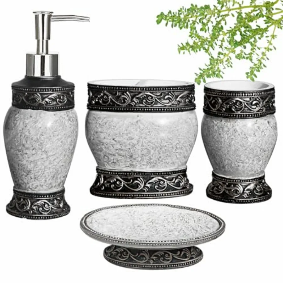 

Набор аксессуаров для ванной комнаты, 4 предмета: дозатор для мыла, подставка для зубных щеток, белая керамика, современный минималистичный дизайн для компактного пространства
