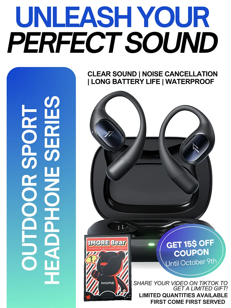 

1MORE S31 Open-Ear Headphone Wireless Bluetooth Earphones Ear Hook IPX5 Waterproof Bluetooth 5.3 with Microphone Sport Running