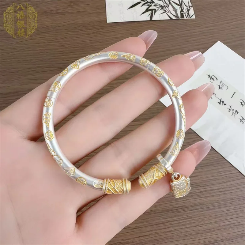 

Women's S999 sterling silver bracelet, ethnic style lucky cat and mascot pendant bracelet, elegant jewelry gift