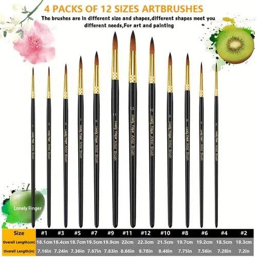 Imagen 2 del producto Juego de pinceles de pintura de artista profesional, 12/48 Uds., incluye pincel redondo de ángulo plano para detalles finos, pincel de nailon Premium para pintar