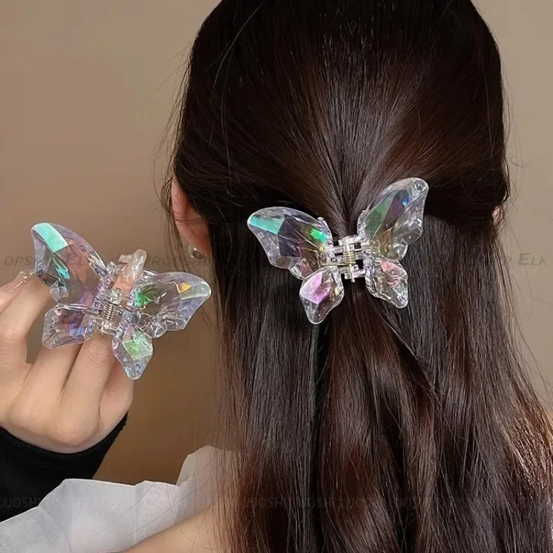

Crystal Butterfly Mermaid Hair Claw Girls Back Head Clamp Clip Transparent Large Hair Clips Hairpins Headdress Hair Accessories