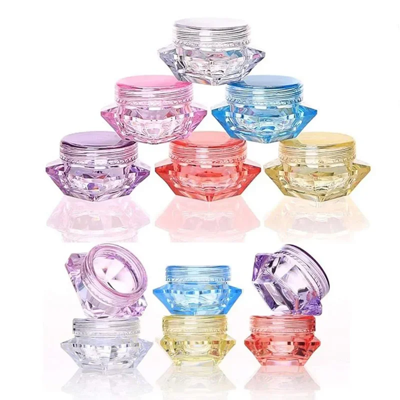 10Pcs 3g/5g Empty Refillable Clear Acrylic Sample Jar Pot Square Diamond Shape Cosmetic Containers For Eye Shadow Nail Art Cream