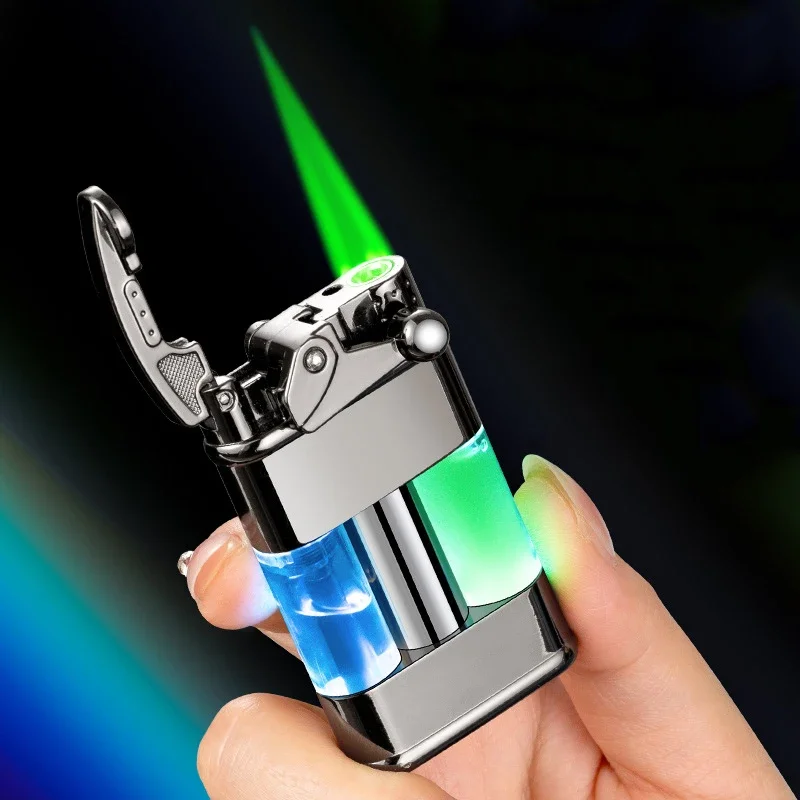 Metal Unusual Transparent Gas Lighters Noctilucent Quicksand Jet Torch Lighter Windproof Cigarette Cigar Lighter Gadgets for Men