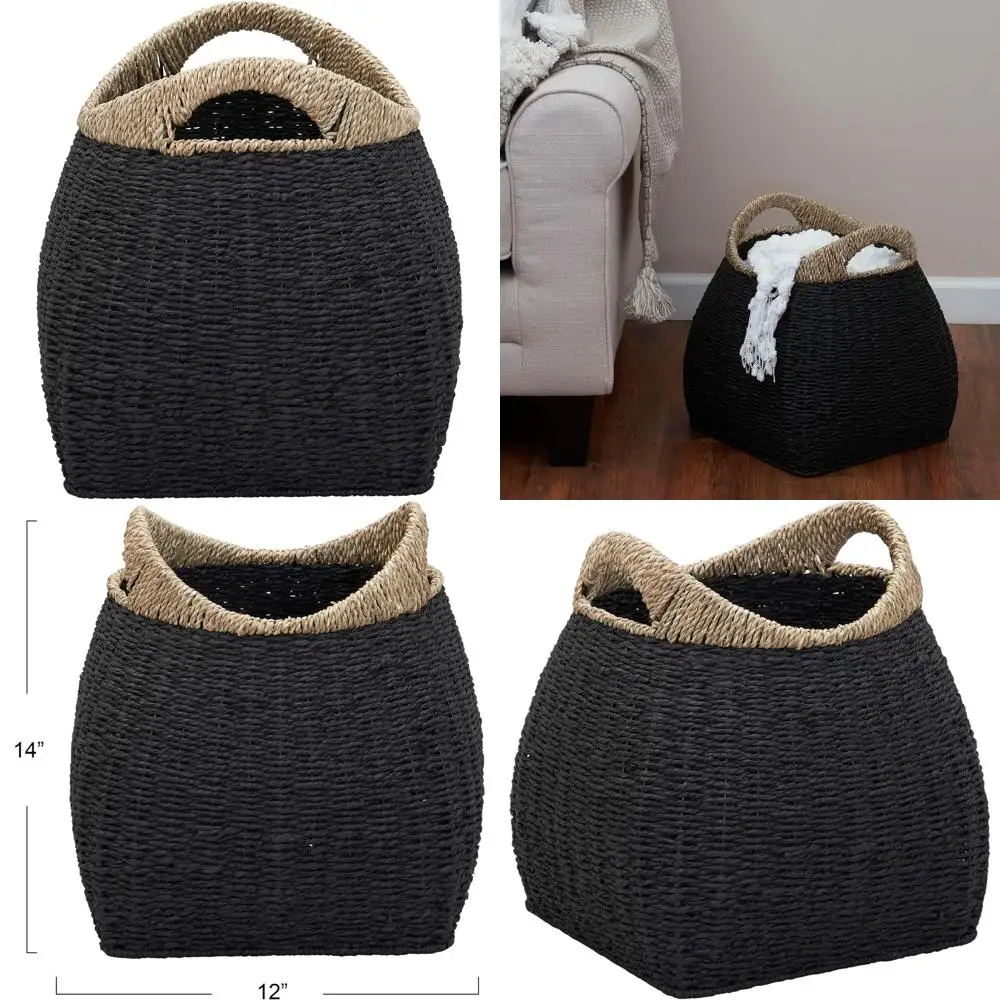 

Двухцветная корзина из морской травы и бумаги со стильной ручкой