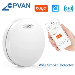 Cpvan Tuya เครื่องตรวจจับควัน Wi-Fi ป้องกันเซนเซอร์ตรวจจับควันระบบสมาร์ทโฮมสัญญาณเตือนภัยดับเพลิง