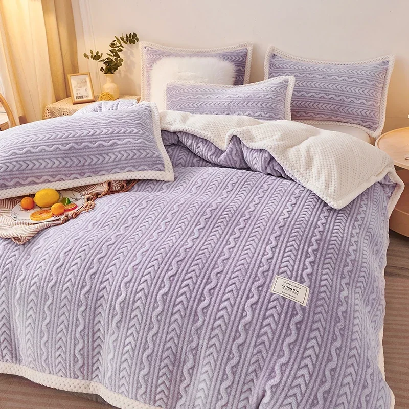 

2024 Winter Thickened Coral Fleece Blanket Quilt Cover Single Piece Multifunctional Snowflake Fleece Cut Flower Solid Color