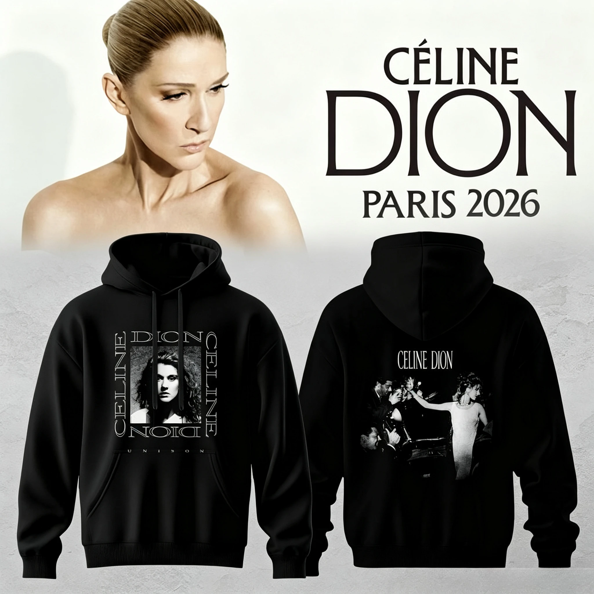 Celine Dion Paris 2026 Tour Hoodie Unisex Pullover Kapuzenpullover Vintage Konzert Grafik Streetwear Fan-Oberteil – Detail 5