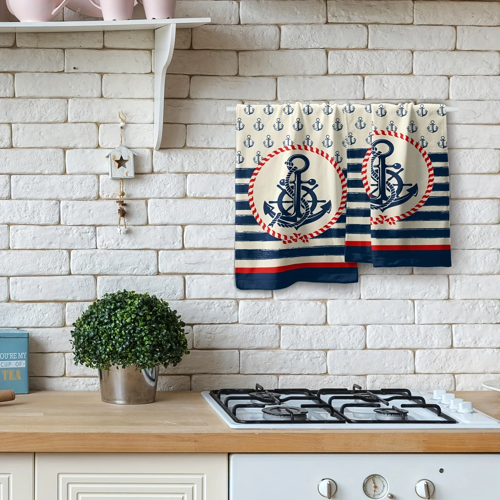 2pcs Dish Towel, Navy Nautical Anchor Dish Towel, Sea Anchor Face Towel, Ocean Kitchen Tea Towel, Striped Fingertip Towel, Suita