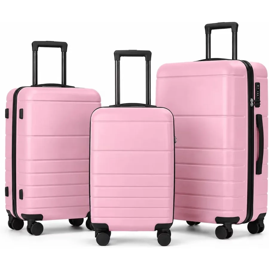 3-Piece ABS Hardshell Luggage Set, Lightweight Durable Suitcases with 4 Silent Spinner Wheels, TSA Lock and Scratch-Resistant S