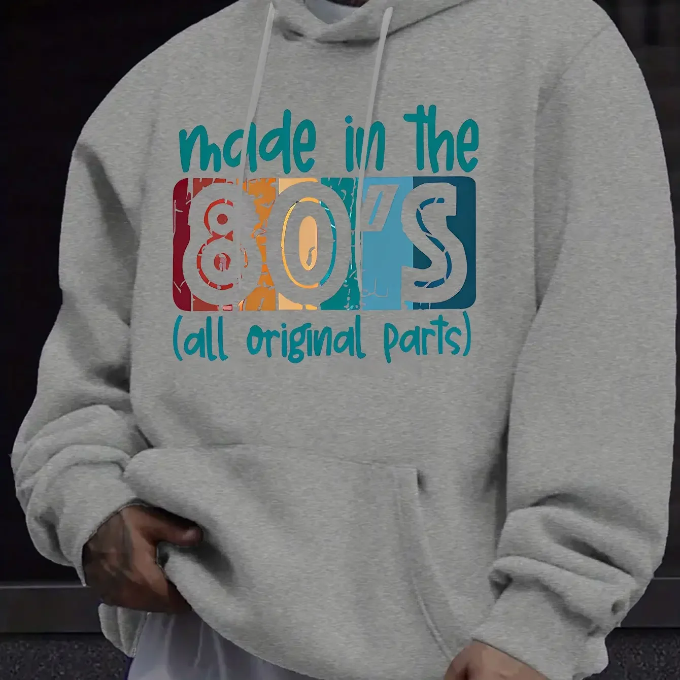Vintage 80s Letter Print Pullover Hoodie Men Women Retro Made In The 80s Graphic Sweatshirt Loose Fit Couple Streetwear Tops