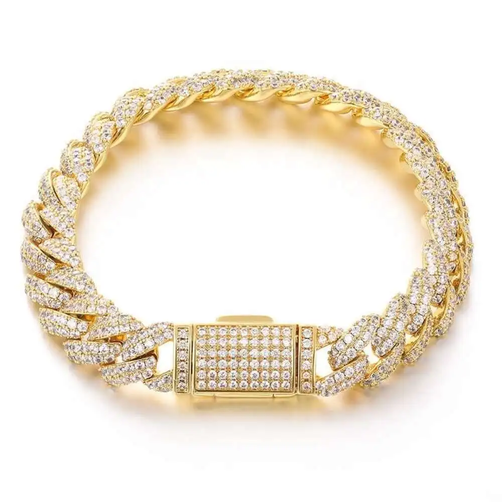 Luxury Lady Fine Moissanite Diamond Jewelry 925 Silver 18k Gold Plated 10mm 2 Rows d Color Diamond Moissanite Cuban Link Bracele