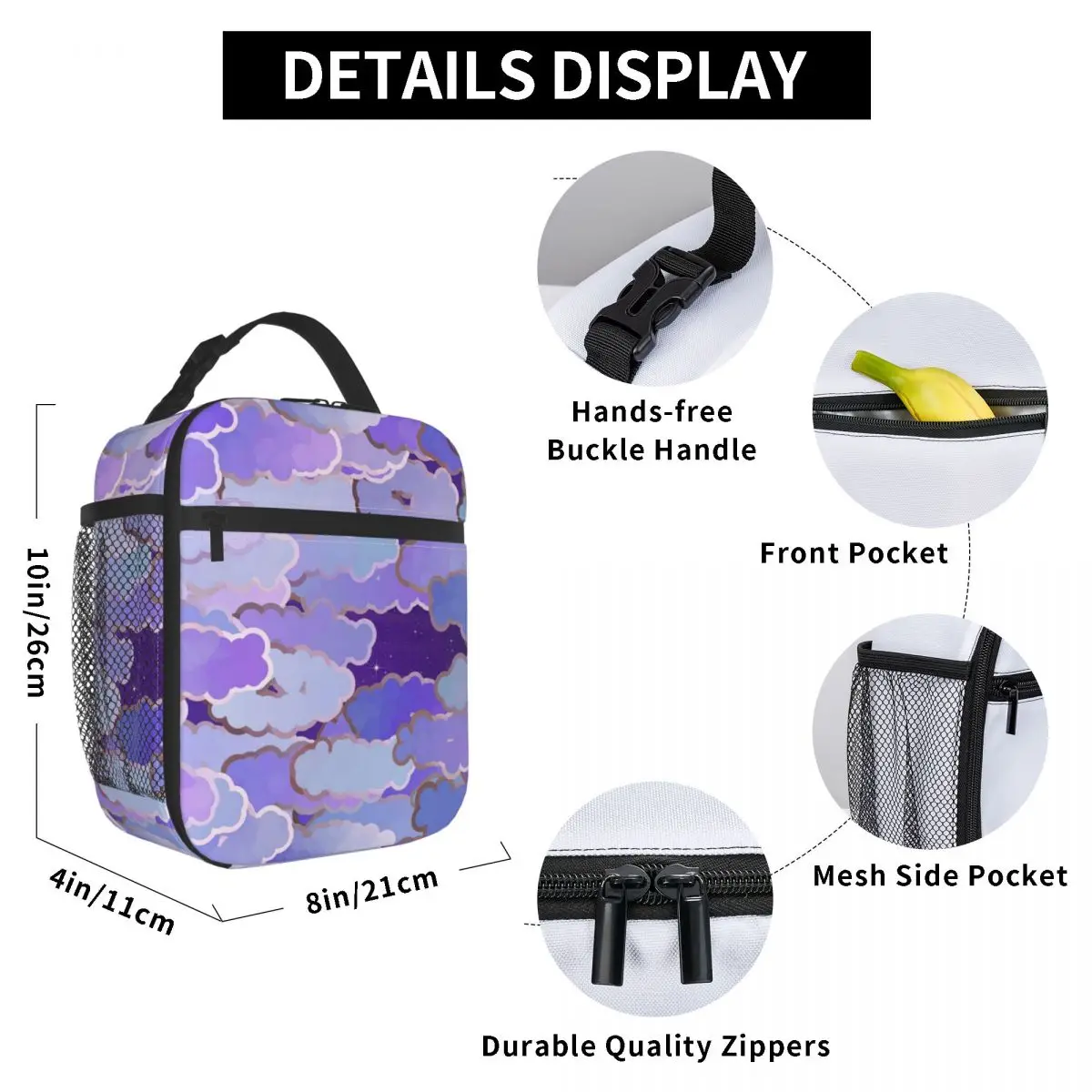 Japanese Clouds Portable Lunch Box Women Multifunction Twilight Violet Purple Cloud Cooler Thermal Food Insulated Lunch Bag Kids