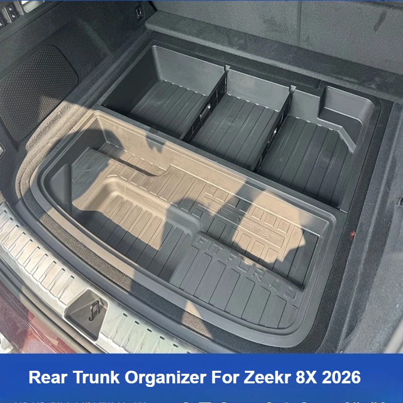 Car Rear Trunk Lower Storage Box For Zeekr 8X 2026 ABS Large Capacity Boot Luggage Organizer Tray Interior Tidying Accessories
