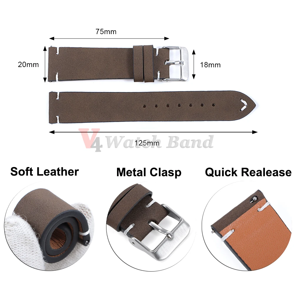 خمر ماتي الجلود حزام (استيك) ساعة ل Seiko 20 مللي متر 22 مللي متر ل أوميغا اليدوية خياطة جلد البقر حزام لهواوي Smartwatch معصمه