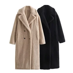 PB&ZA2024 Autumn New Women's Fashion Style Warm and Versatile Double Row Buckle Decoration Fleece Coat