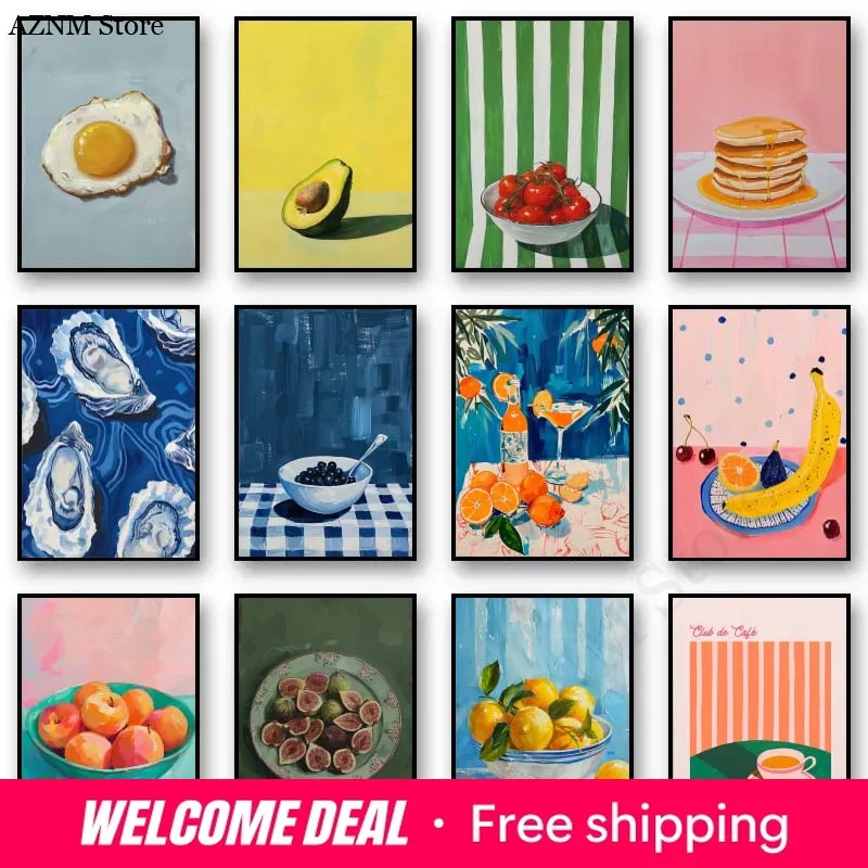 1pc frameless Canvas Painting Vintage Dining Fruit Orange Avocado Tomato Coffee Posters and Prints Canvas Painting Wall Art P